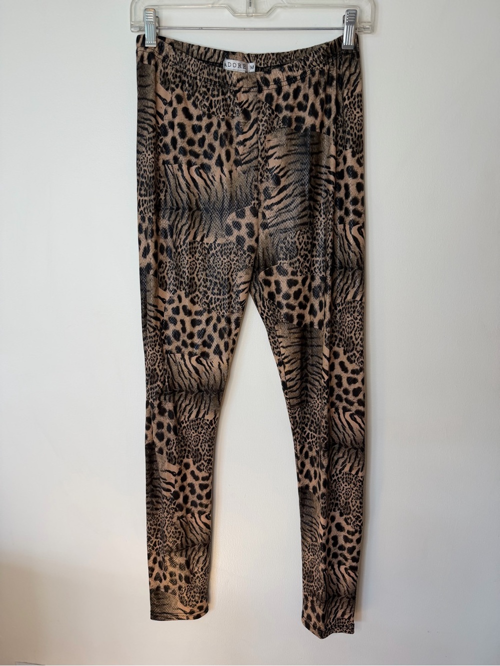 Adore Leopard & Zebra Patchwork Leggings - Brown & Black Size Medium Elastic